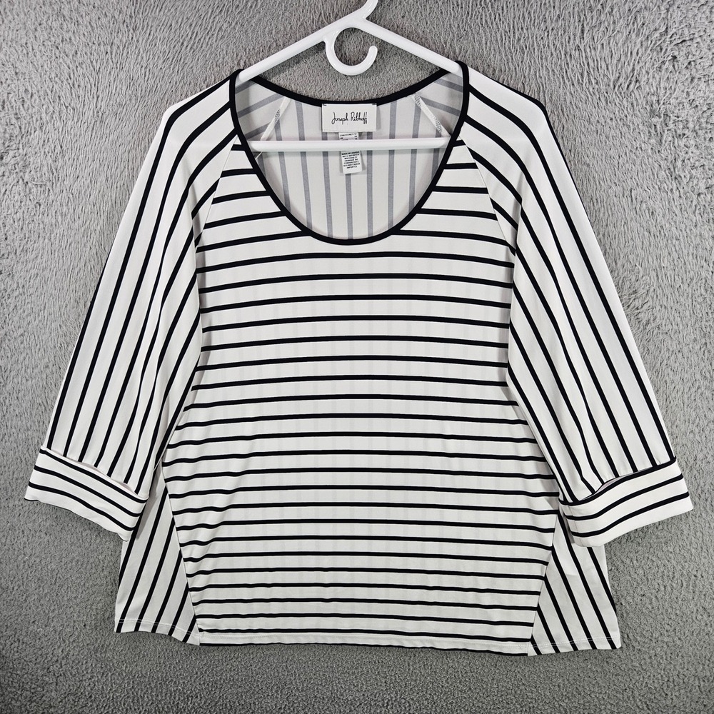 Joseph Ribkoff Womens Black White Striped 3/4 Sleeve Blouse Top Size 12